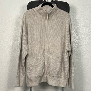 Barefoot Dreams CozyChic Lite High Neck Zip Cardigan Oyster Color Size 1X